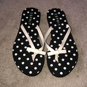 Esprit Women’s size 9 Flip‎ Flops Polka Dots Black White NWOT